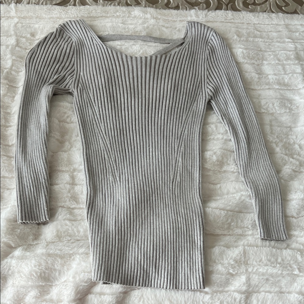 Express Beige Ribbed Knit Top
